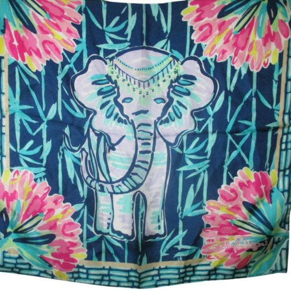 *Lilly Pulitzer Elephant Motif Teal Navy Gray - Picture 1 of 7